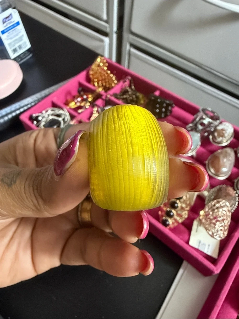 Bold Yellow-Green Wood Statement Ring